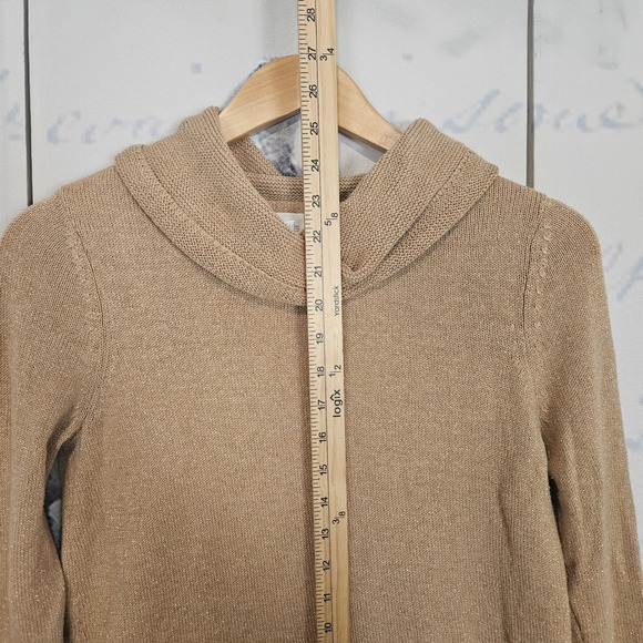 Chicos Cowl Neck Long Sleeve Sweater Metallic Thread Size 0 (S) Tan Gold - Picture 7 of 8